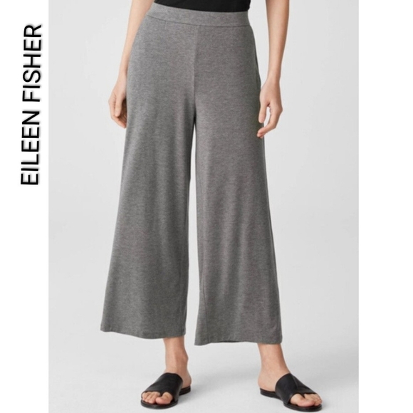 Eileen Fisher Pants - Eileen Fisher Wide Leg Pants Pull On Viscose Heathered Grey Stretch Jersey Sz PS